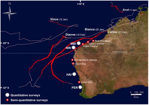 Map of cyclone tracks and survey locations. Map of cyclone tracks for ...