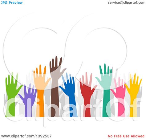 Clipart of Colorful Volunteer Hands Raised - Royalty Free Vector ...