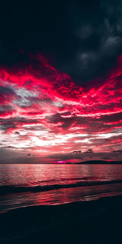 Sea, sunset, red clouds, nature, 1080x2160 wallpaper | Sunset iphone ...