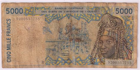 BENIN , West African States - 5000 Francs currency note B 55 - KB Coins & Currencies