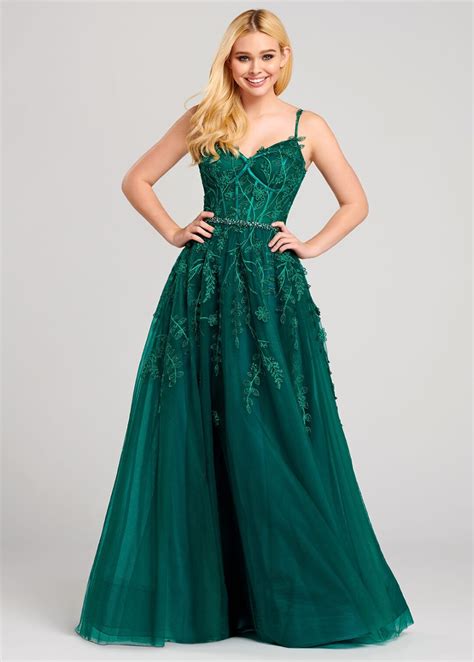 Ellie Wilde EW120017 Emerald Green Lace Corset Bodice Tulle Ball Gown - Prom 2020 | Ellie wilde ...