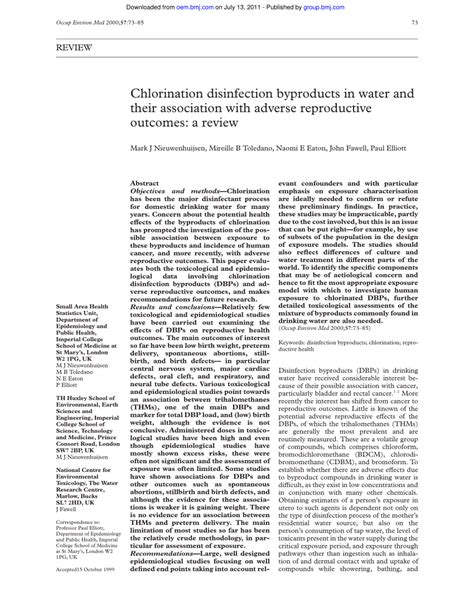 (PDF) Chlorination disinfection byproducts in water and their association with adverse ...