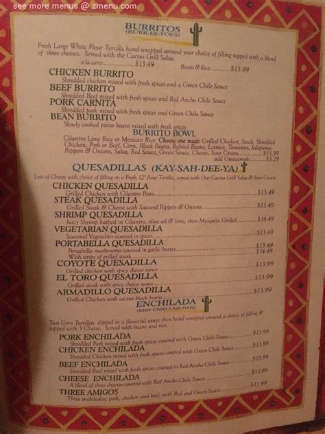 Menu at Cactus Grill & Cantina restaurant, Potsdam