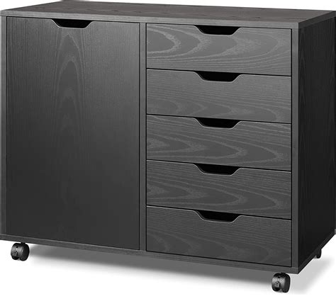 DEVAISE 5-Drawer Wood Dresser Chest with Door, Mobile Storage Cabinet ...