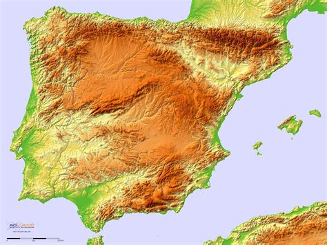 Relief map of Spain - Map of Spain relief (Southern Europe - Europe)