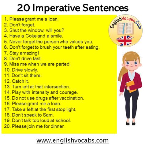 20 Imperative Sentences, Examples of Imperatives - English Vocabs