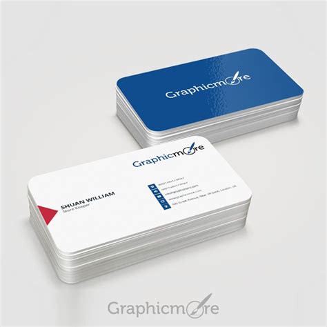 Round Corner Blue Business Card Template & Mockup Design Free PSD