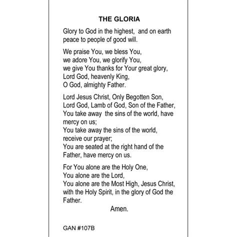 The Gloria Prayer Card | Gannon's Prayer Card Co.