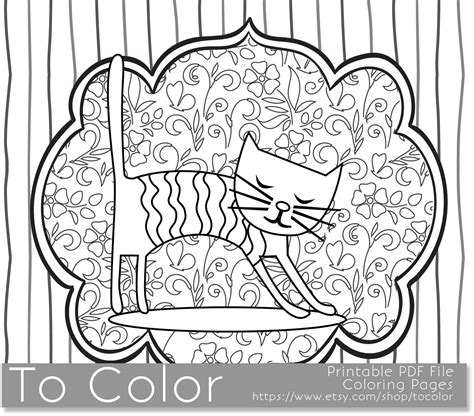 Printable Whimsical Cat Coloring Page for Adults PDF / by ToColor