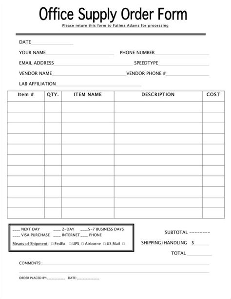 Printable Order Forms