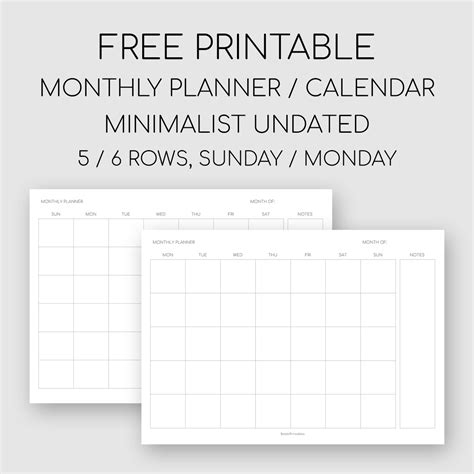 Free Printable Calendar Minimalist | Month Calendar Printable