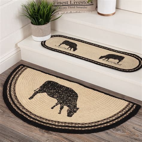 Country Farmhouse Sawyer Mill Cow Braided Jute Half Circle Rug Slice – BJS Country Charm