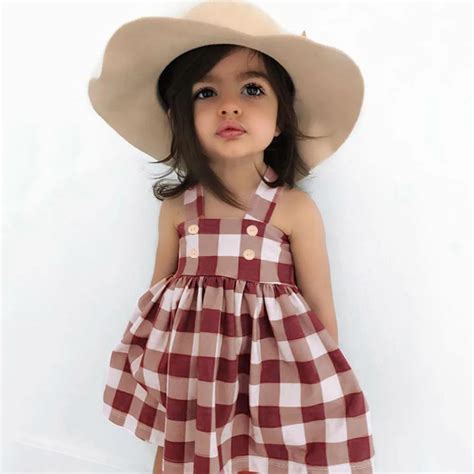 Toddler Dress Kid Baby Dresses Girl Sleeveless Plaid Dresses Party ...