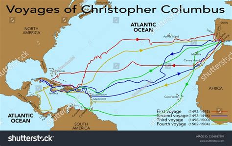 4 Voyages Christopher Columbus Discover Americas 库存插图 2236887987 | Shutterstock