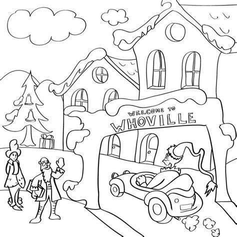 Grinch Driving to Whoville Coloring Pages - Free Printable Coloring Pages