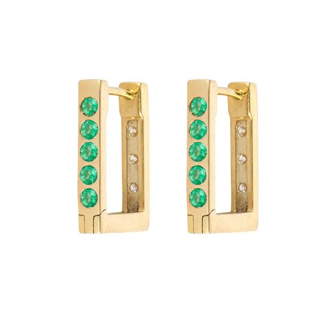 THREE STORIES Double Sided Small Rectangular Hoops in Emerald and Diamond – Cayman's