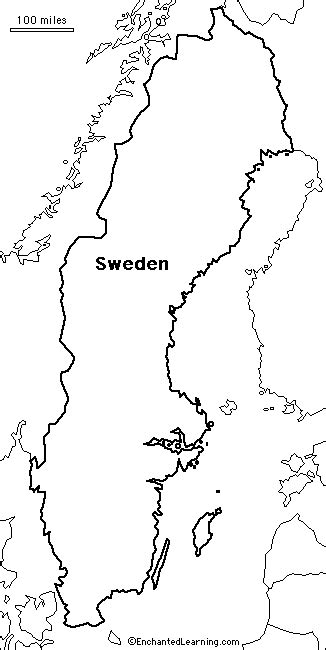 Outline Map Research Activity #3 - Sweden - EnchantedLearning.com