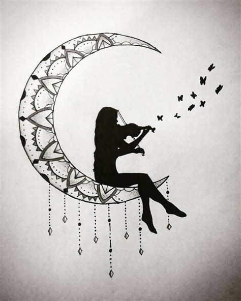 tattoo ideas for a silhouette of a woman playing the piano in the moon. | Violin tattoo, Music ...