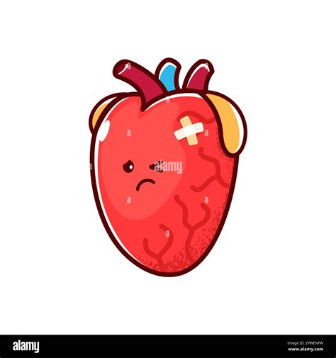 Cartoon unhappy sick heart character or unhealthy human organ, vector icon. Heart disease ...