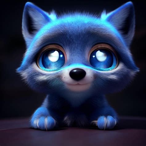 Premium Photo | Cute baby wolf cub or puppy with big eyes 3d rendering