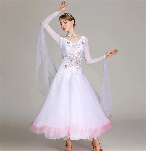 White ballroom dance competition dresses waltz dance dress costumes ...