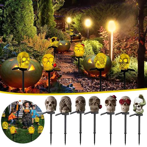 Halloween Pathway Lights, Skull LED Halloween Decor Lights, Solar ...