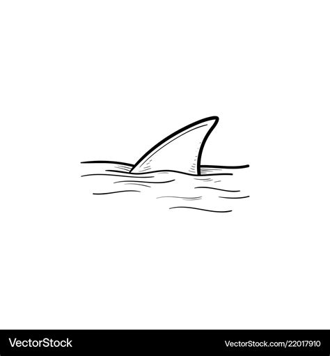 Shark fin over water hand drawn outline doodle Vector Image