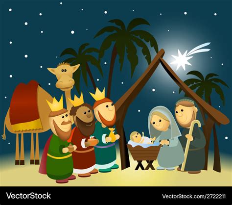 Cartoon nativity scene with holy family Royalty Free Vector