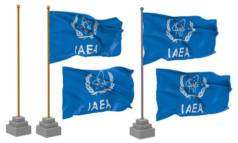 International Atomic Energy Agency, IAEA Flag Waving Different Style With Stand Pole Isolated ...