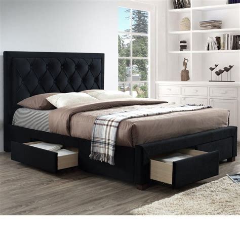 Woodbury Black Velvet Fabric 4 Drawer Storage Bed Frame - 5ft King Size ...