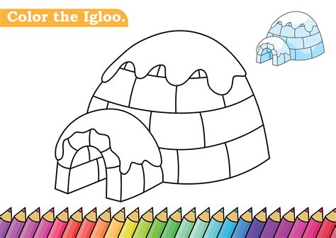 Coloring page for Igloo vector illustration. Kindergarten children ...