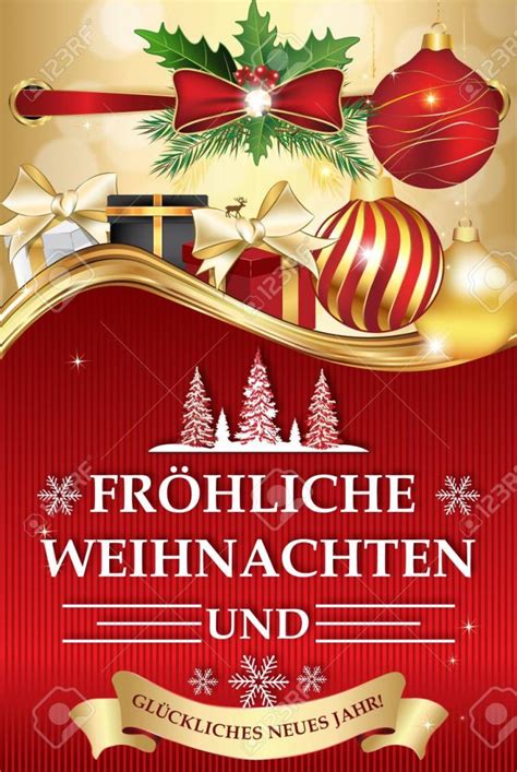 Golden Red Greeting Card For Winter Season With Text In German - Free Printable German Christmas ...