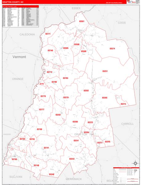 Grafton County, NH Zip Code Wall Map Red Line Style by MarketMAPS ...