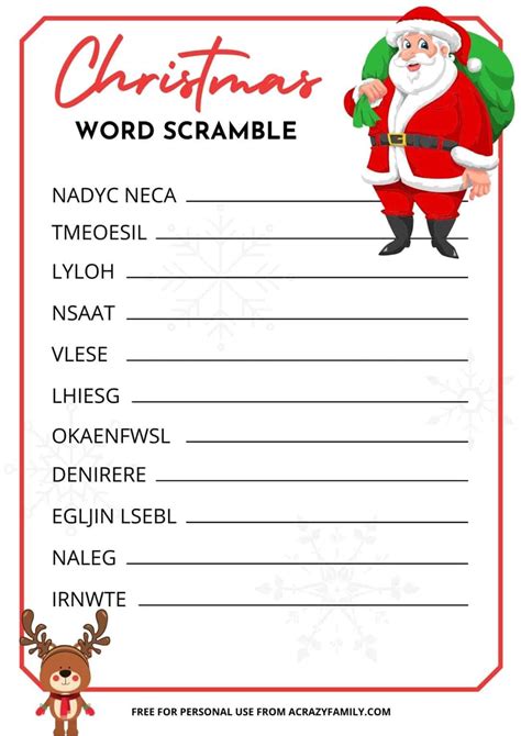 Christmas Word Scramble For Kids (Free Printable)