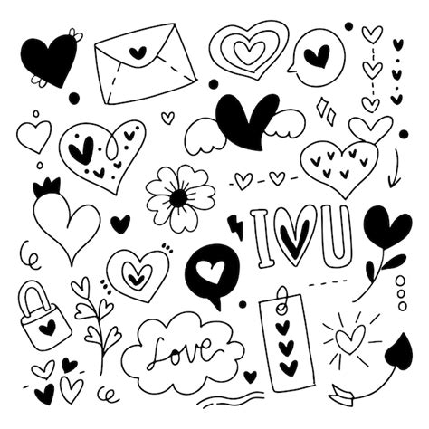 Premium Vector | Love line art doodle drawing symbol logo cartoon element set