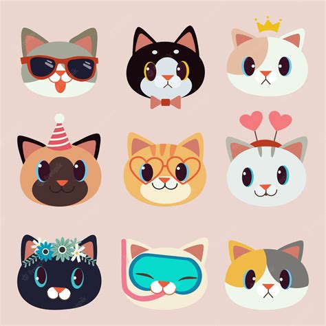 Premium Vector | Collection of cute cat with accessories on the pink ...