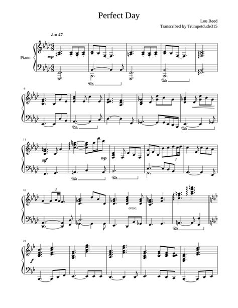 Perfect Day Sheet music for Piano | Download free in PDF or MIDI | Musescore.com