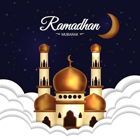 Ramadan Mubarak Poster with Mosque in Clouds 834124 Vector Art at Vecteezy