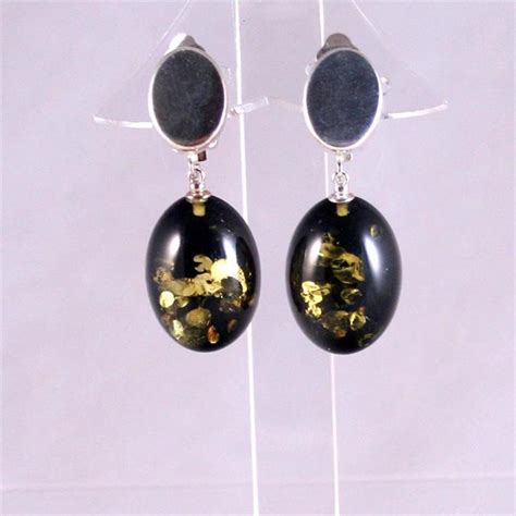 Green Amber Clip Earrings