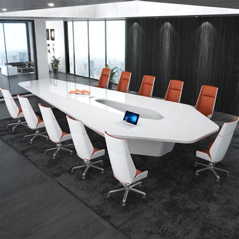 Contemporary white boardroom meeting table solid surface table top