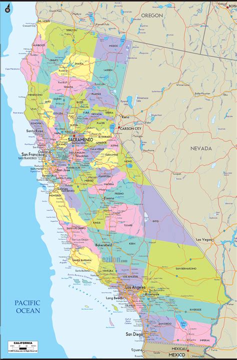 Detailed Political Map of California - Ezilon Maps