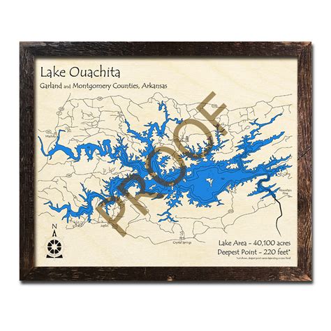 Lake Ouachita CNC Engraved Map, Lake Map, Personalized Lake Map ...