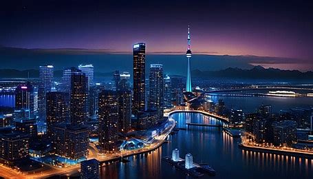 Lighting City Of Canada Background, City And Building Lighting, Night ...