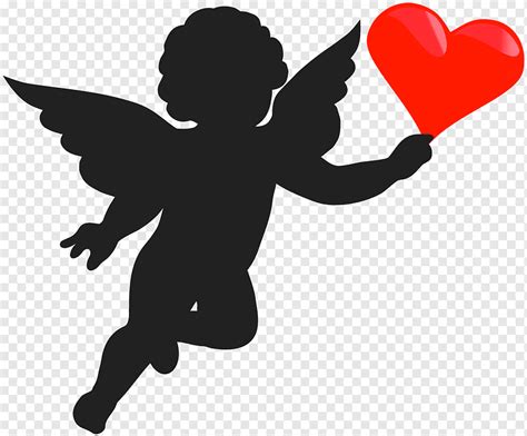 Malaikat memegang ilustrasi hati merah, Cherub Cupid Angel Silhouette, Cupid dengan Heart ...