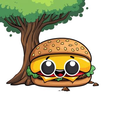 Cute Cartoon Burger Character Hiding Tree, Cartoon Eyes, Cartoon Face, Burger Cartoon PNG ...