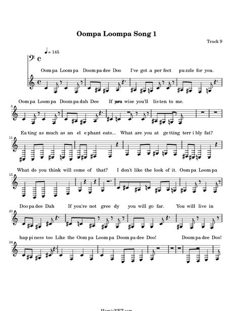 Oompa Loompa Song 1 Sheet Music - Oompa Loompa Song 1 Score • HamieNET.com