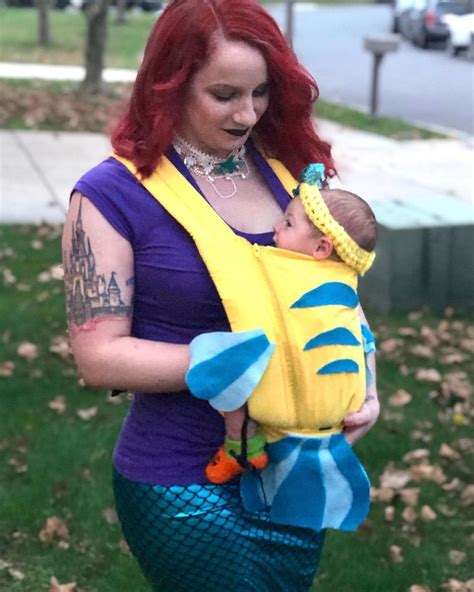 Ariel and Flounder mom and newborn Halloween costume | Baby carrier halloween costume, Newborn ...