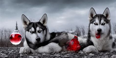 KREA - a award winning photograph of a very scary! husky with red eyes ...