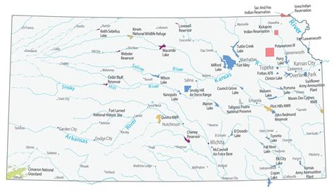 Kansas State Map - Places and Landmarks - GIS Geography