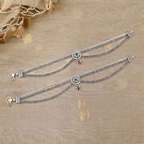 Buy Antique Silver 2 Line Anklets 449VA7907 Online from Vaibhav Jewellers